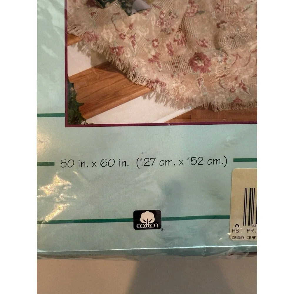 Vintage Texture Woven Cotton Colorprint Afghan Throw Floral Celeste NEW 50 X 60